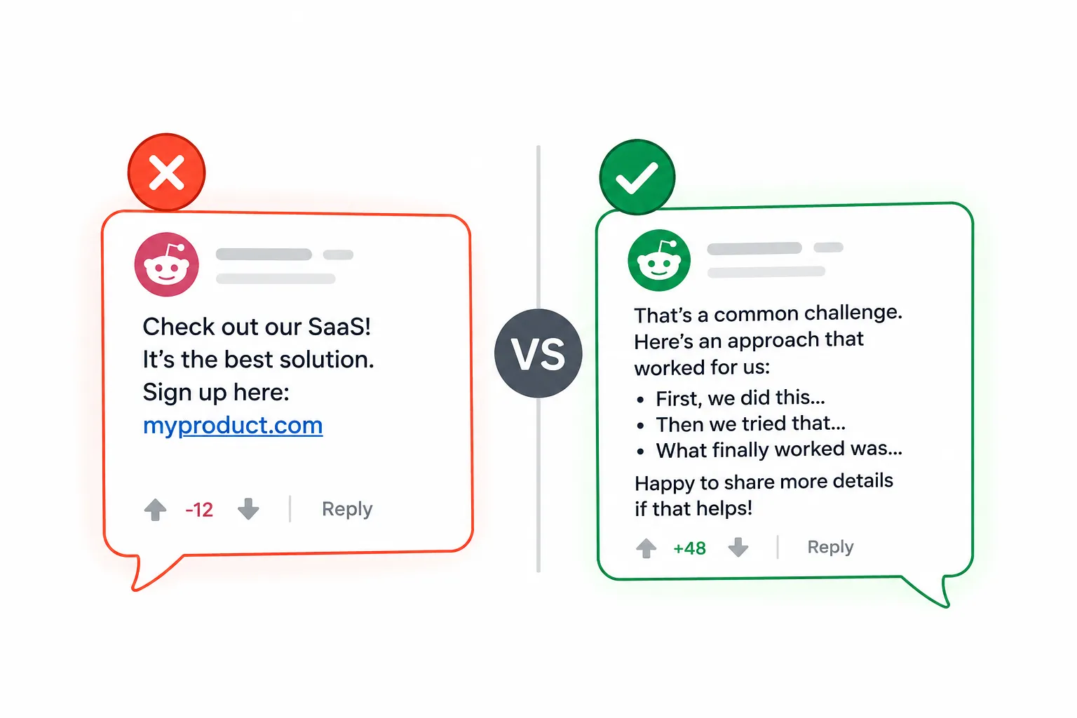 Bad vs Better Reddit Replies - Real Examples for SaaS Founders Trying to Win Trust cover image
